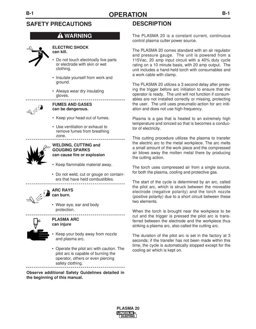 Lincoln Electric IM10006 manual Operation, Safety Precautions, Description 