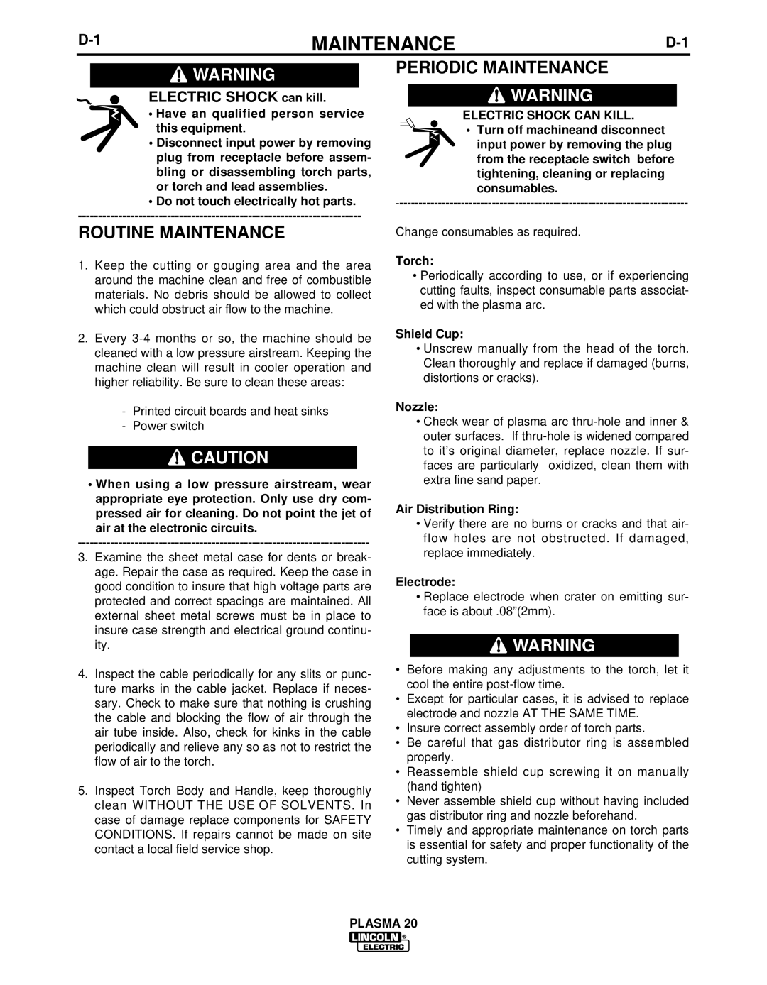 Lincoln Electric IM10006 manual Routine Maintenance, Periodic Maintenance 