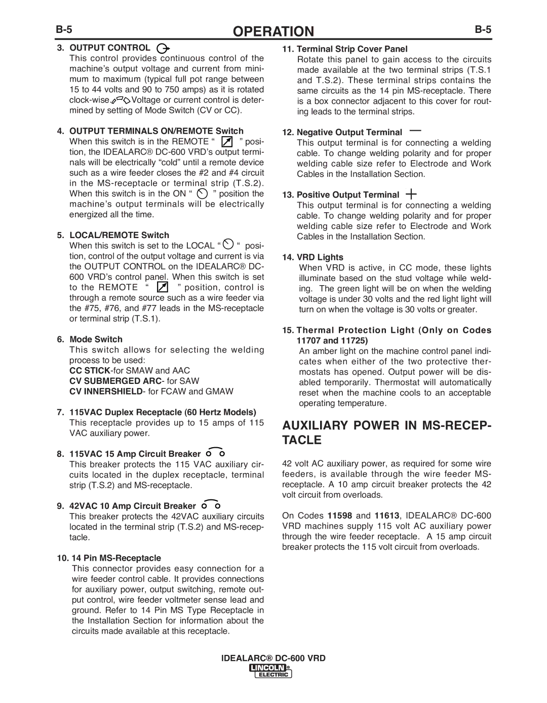 Lincoln Electric IM10018-A manual Auxiliary Power in MS-RECEP- Tacle 