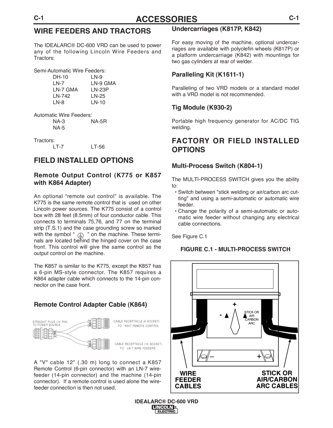 Lincoln Electric IM10018-A manual Accessories, Wire Feeders and Tractors, Field Installed Options 