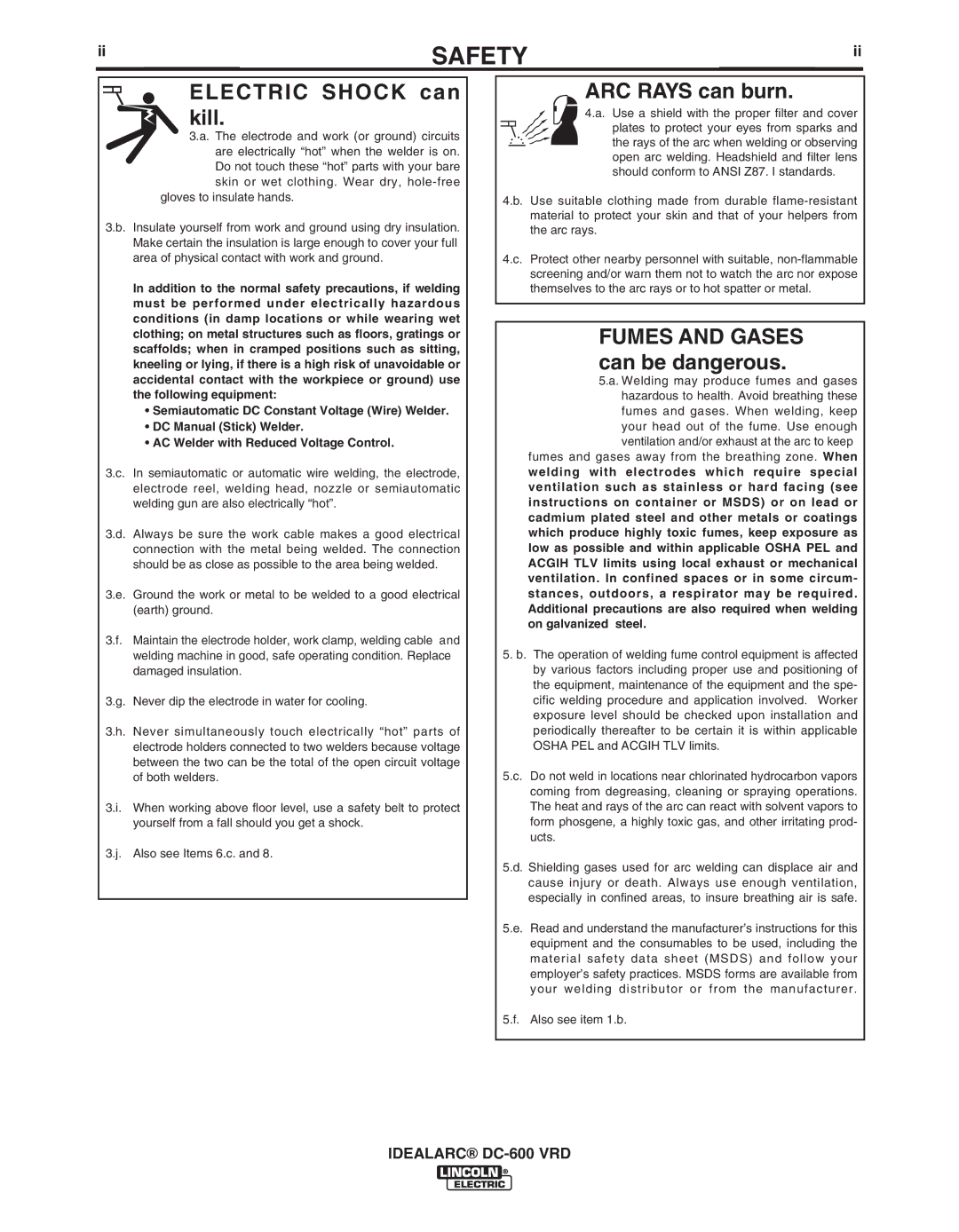 Lincoln Electric IM10018-A manual Electric Shock can kill 