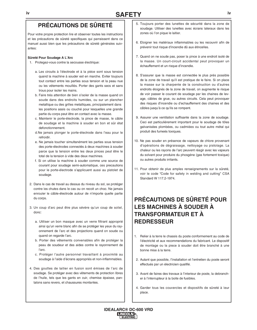 Lincoln Electric IM10018-A manual Safety 