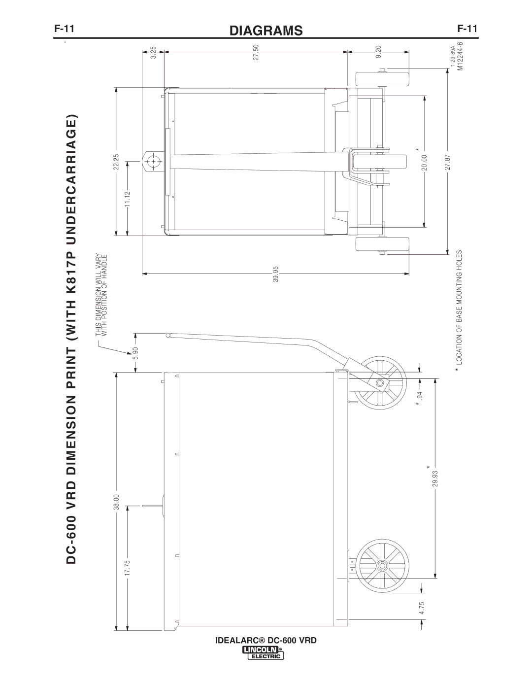 Lincoln Electric IM10018-A manual DC-600 VRD Dimension Print with K817P Undercarriage 