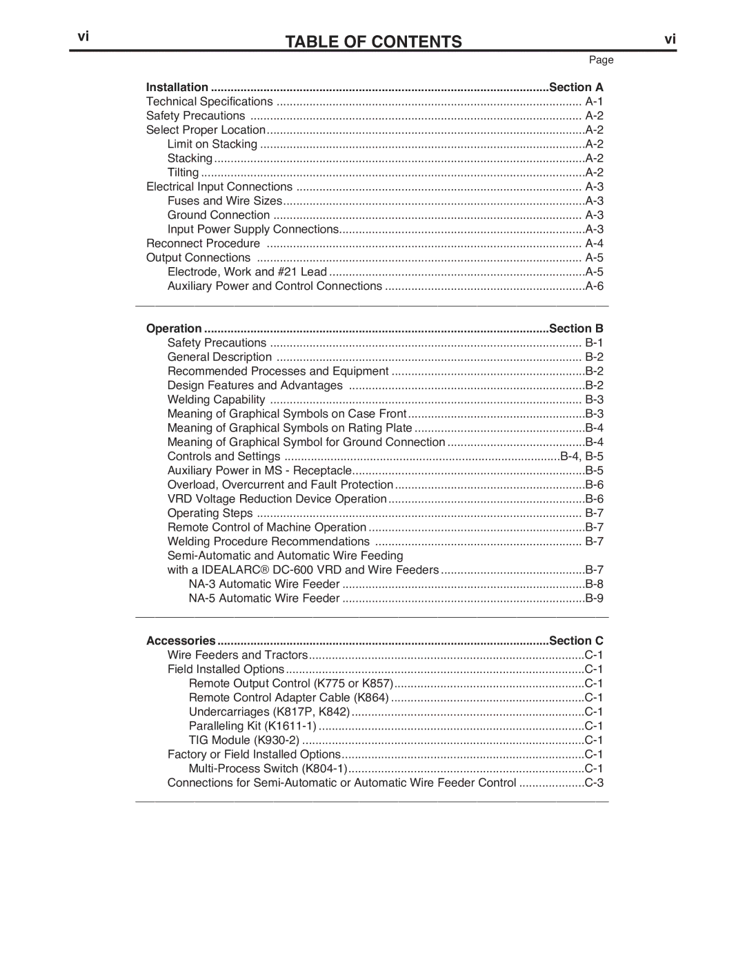 Lincoln Electric IM10018-A manual TAbLE of Contents 