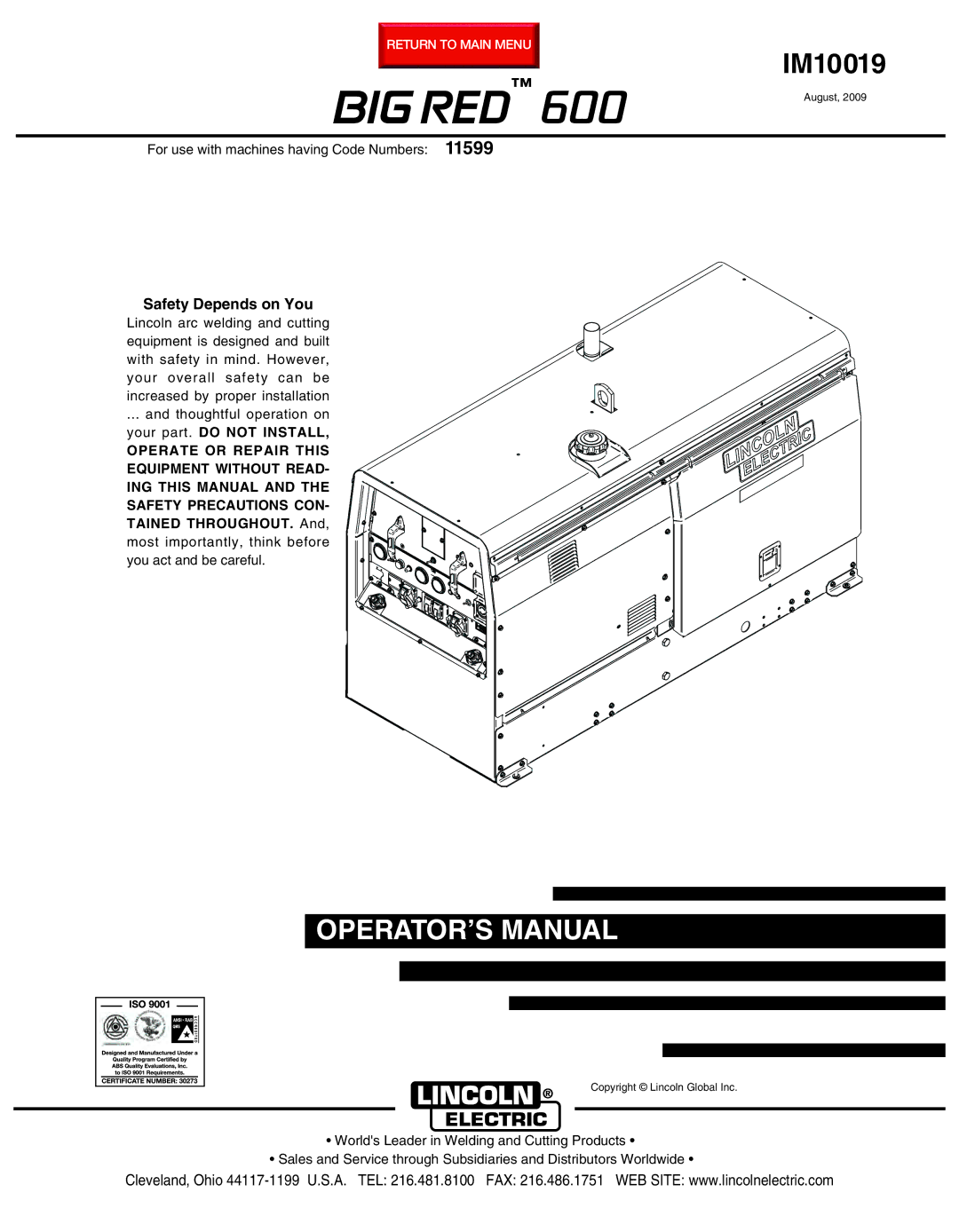 Lincoln Electric IM10019 manual Big Red 