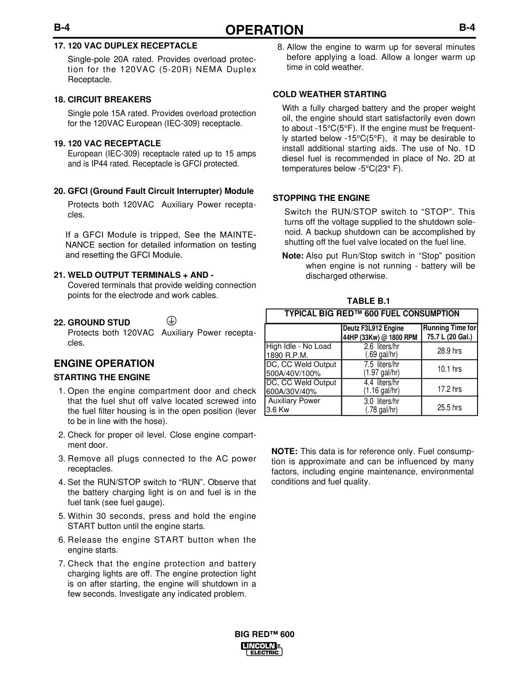 Lincoln Electric IM10019 manual Engine Operation 