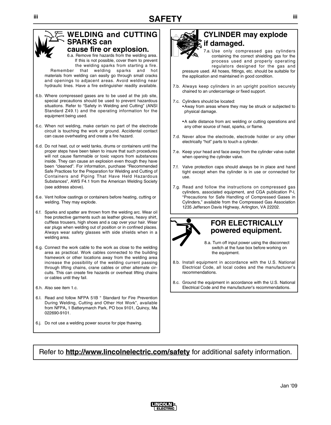 Lincoln Electric IM10019 manual Welding and Cutting Sparks can Cause fire or explosion 