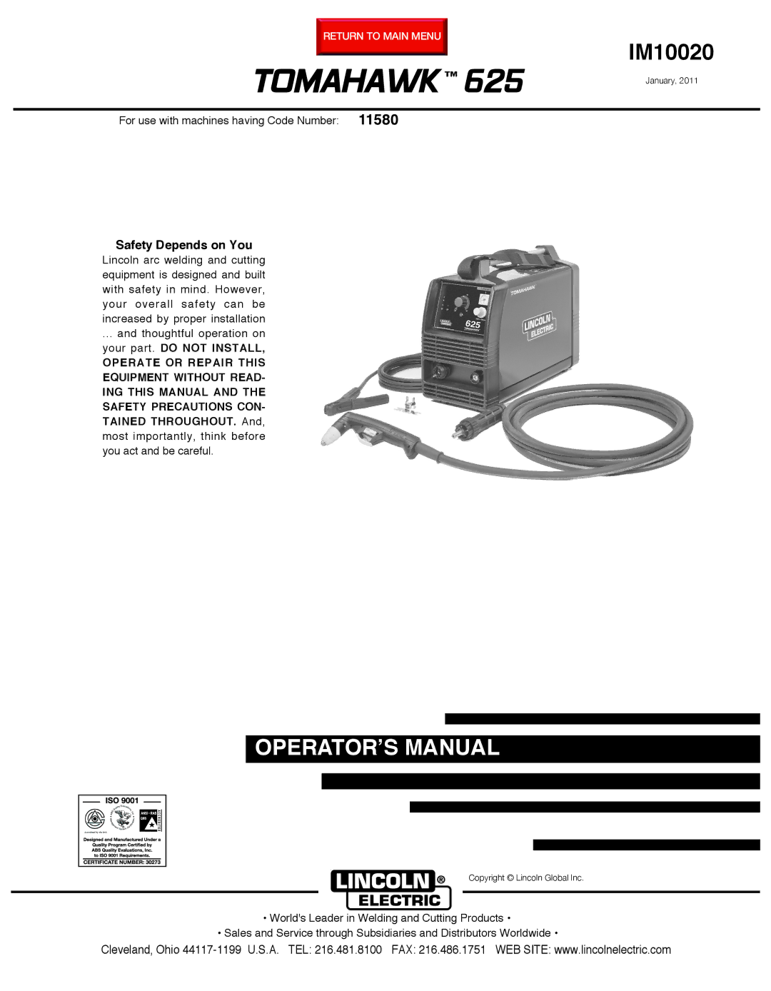 Lincoln Electric IM10020 manual Tomahawk, Safety Depends on You 