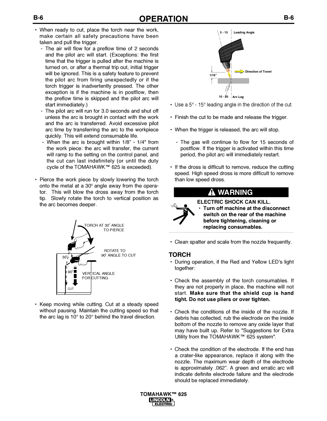 Lincoln Electric IM10020 manual Torch, Electric Shock can Kill 