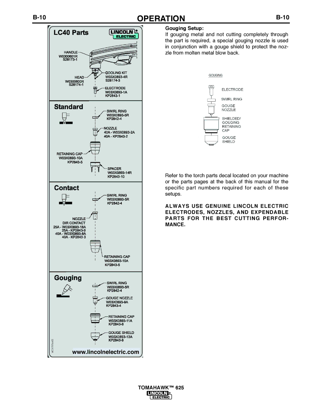 Lincoln Electric IM10020 manual Gouging Setup 