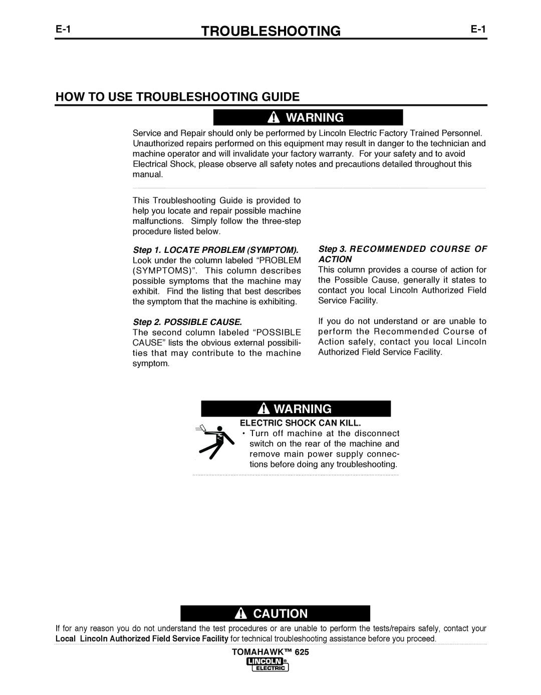 Lincoln Electric IM10020 manual HOW to USE Troubleshooting Guide 