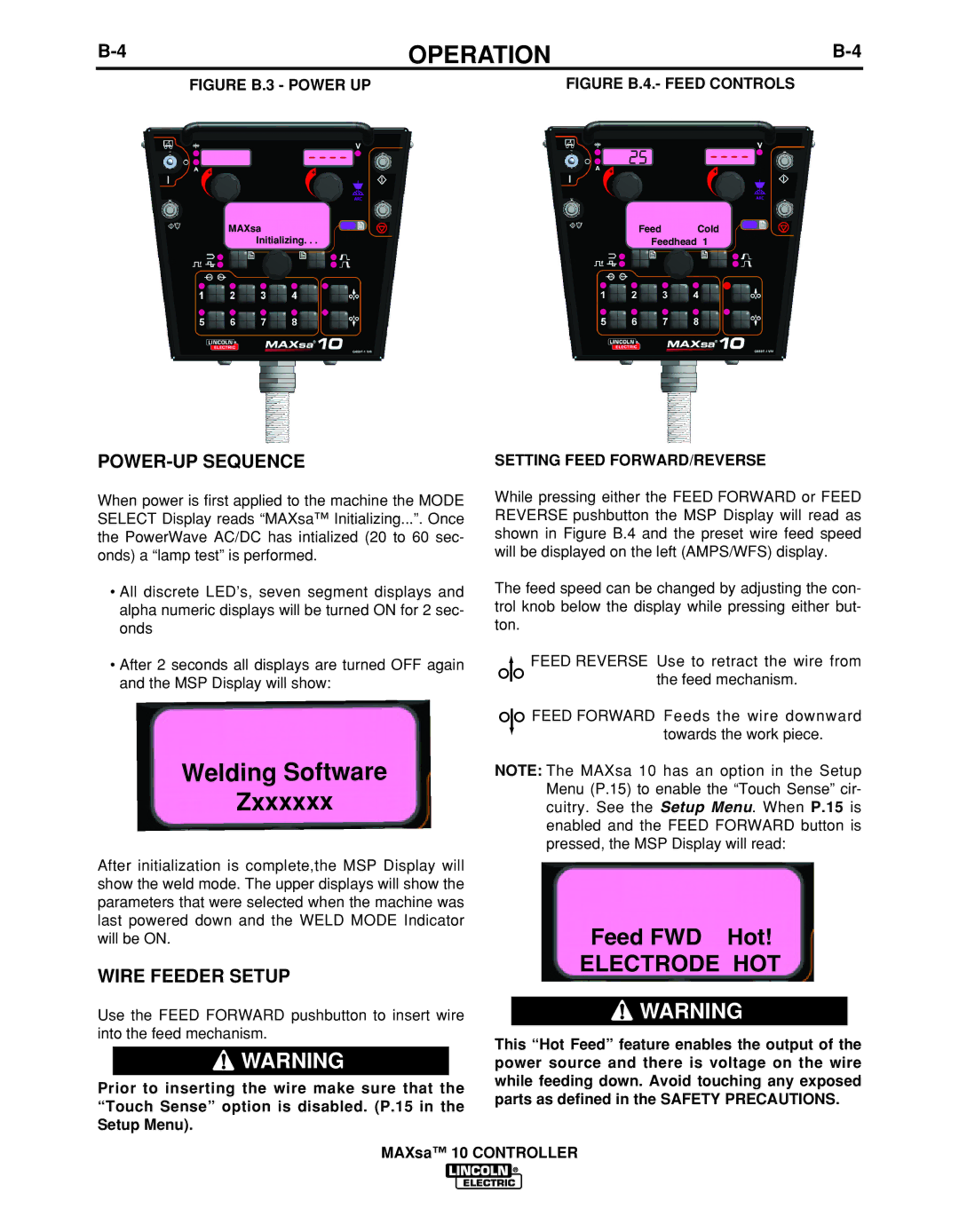 Lincoln Electric IM10023 manual POWER-UP Sequence, Wire Feeder Setup, Setting Feed FORWARD/REVERSE 