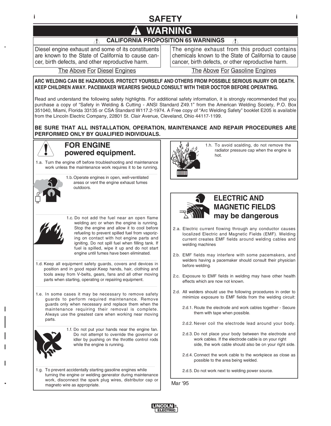 Lincoln Electric IM10023 manual Safety 