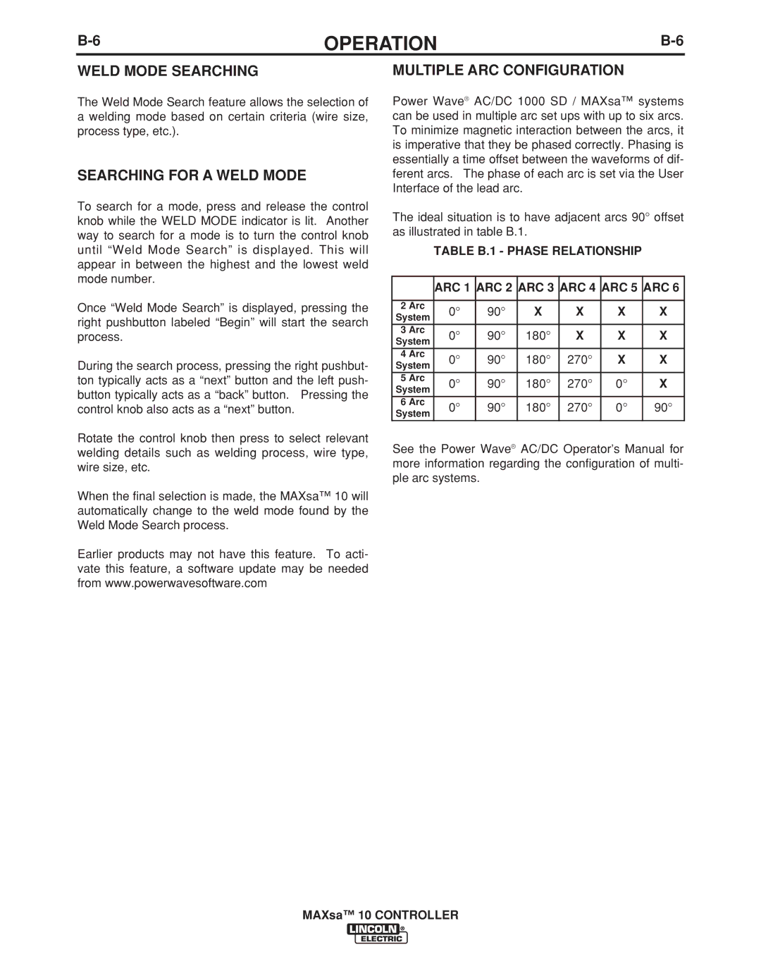 Lincoln Electric IM10023 manual Weld Mode Searching, Searching for a Weld Mode, Multiple ARC Configuration 