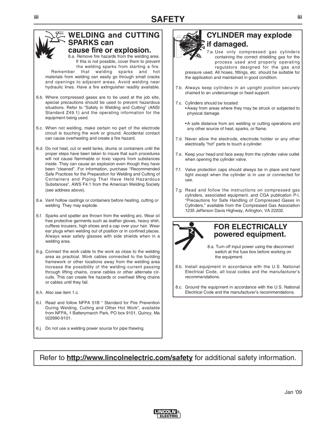 Lincoln Electric IM10023 manual Welding and Cutting Sparks can Cause fire or explosion 