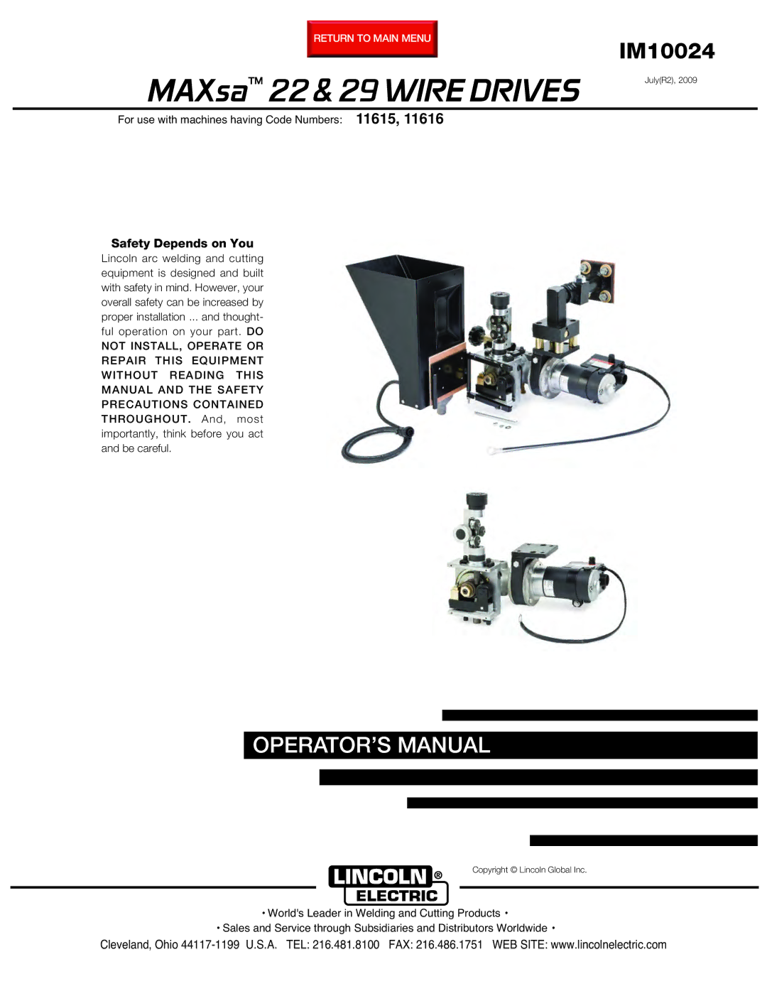 Lincoln Electric IM10024 manual MAXsa 22 & 29 Wire Drives 