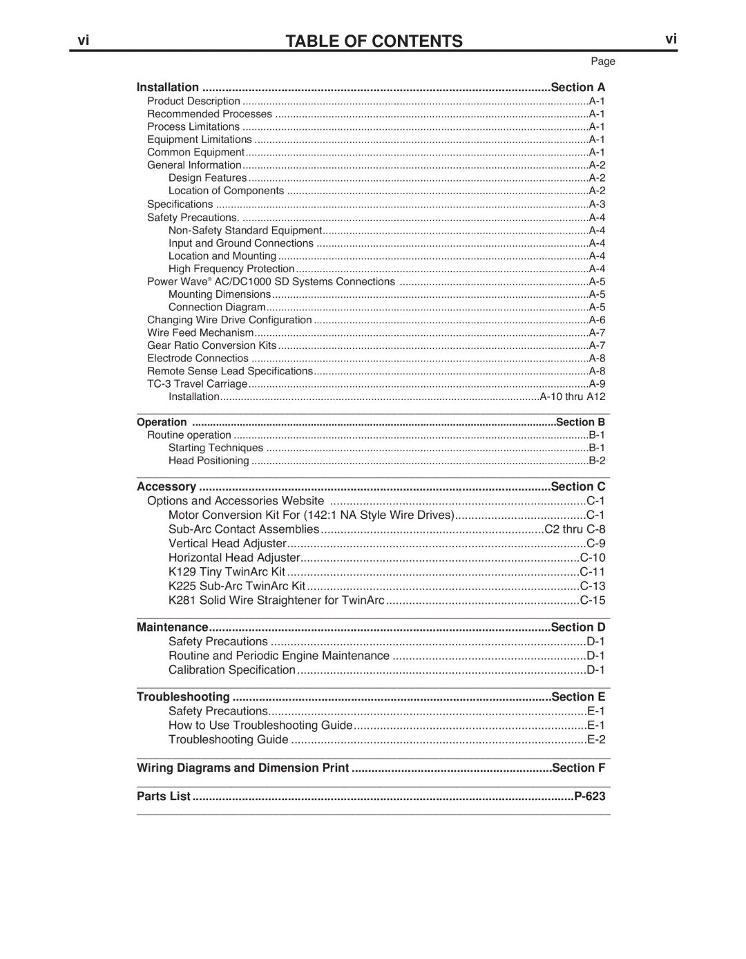 Lincoln Electric IM10024 manual Table of Contents 