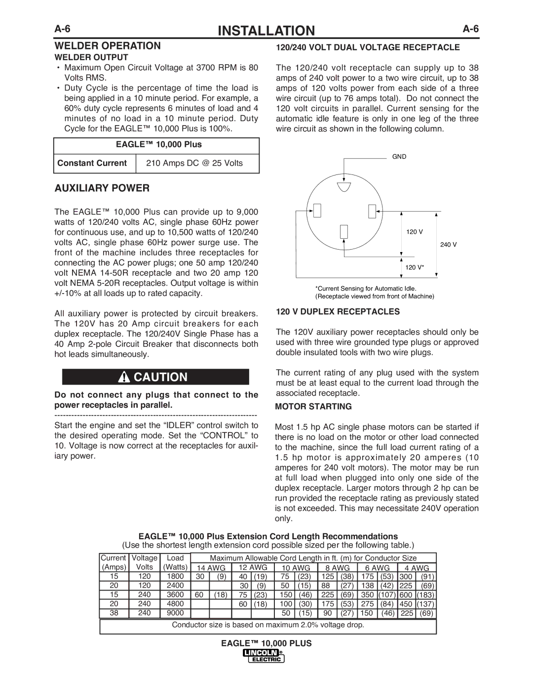 Lincoln Electric IM10028-B manual Welder Operation, Auxiliary Power 