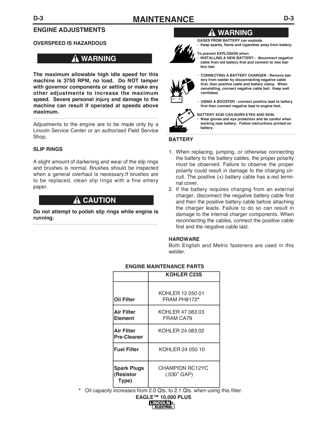 Lincoln Electric IM10028-B manual Engine Adjustments 