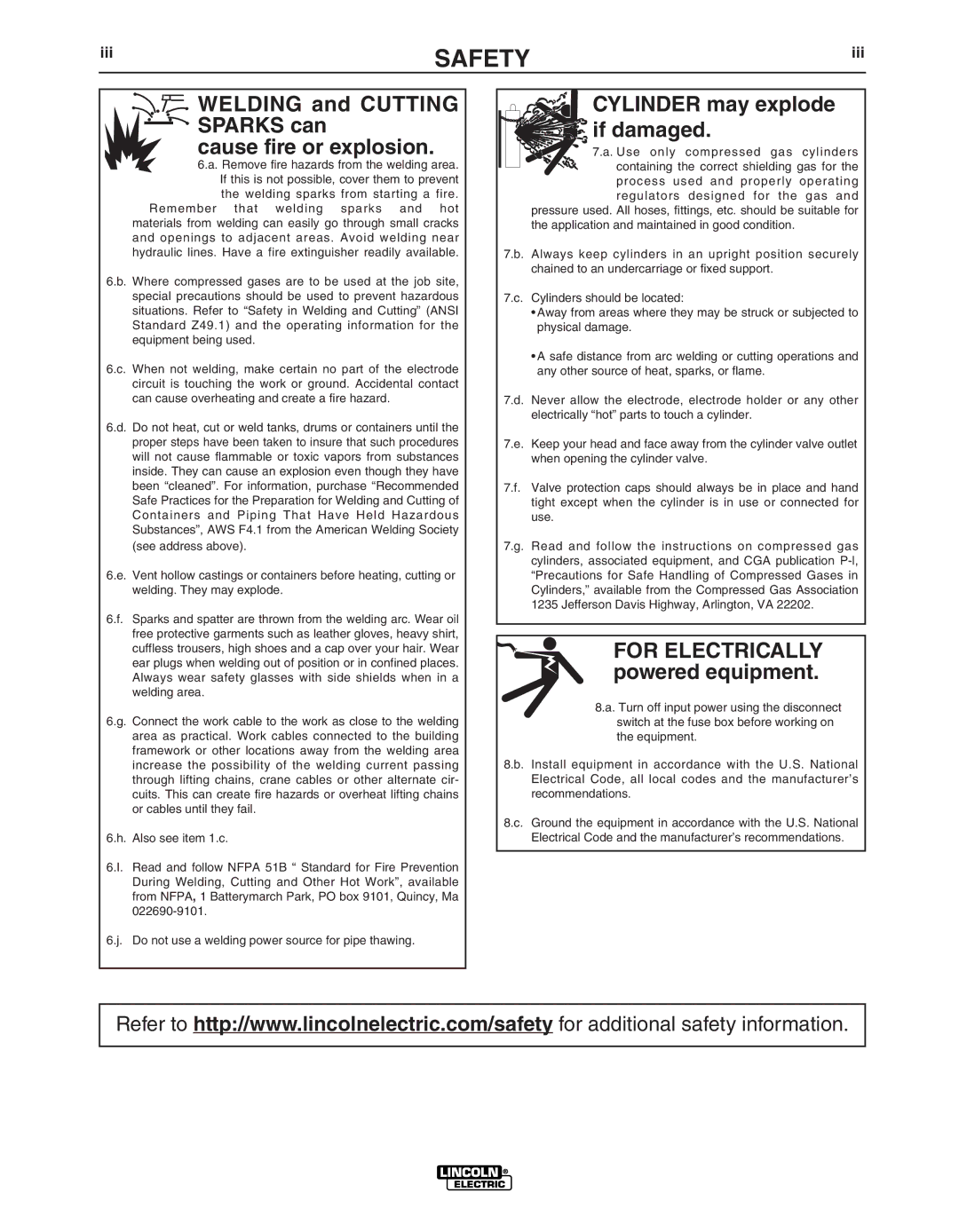 Lincoln Electric IM10028-B manual Welding and Cutting Sparks can Cause fire or explosion 