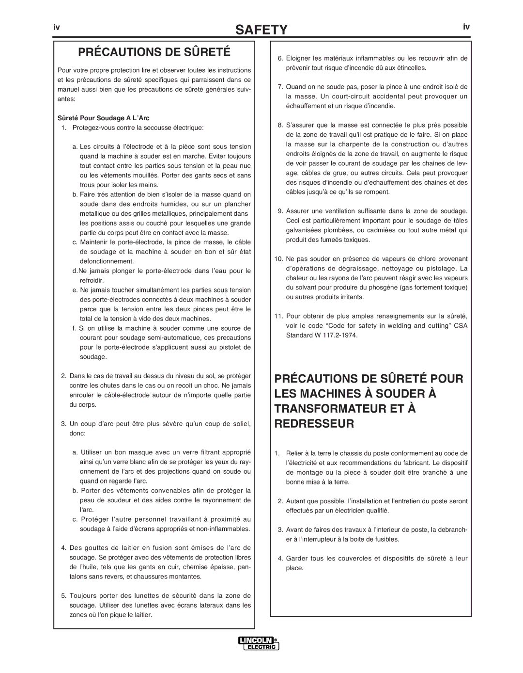 Lincoln Electric IM10028-B manual IvSAFETY, Précautions DE Sûreté 