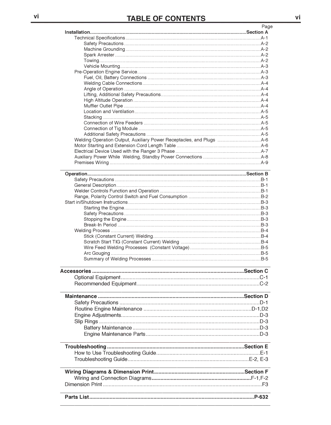 Lincoln Electric IM10030 manual TAbLE of Contents 