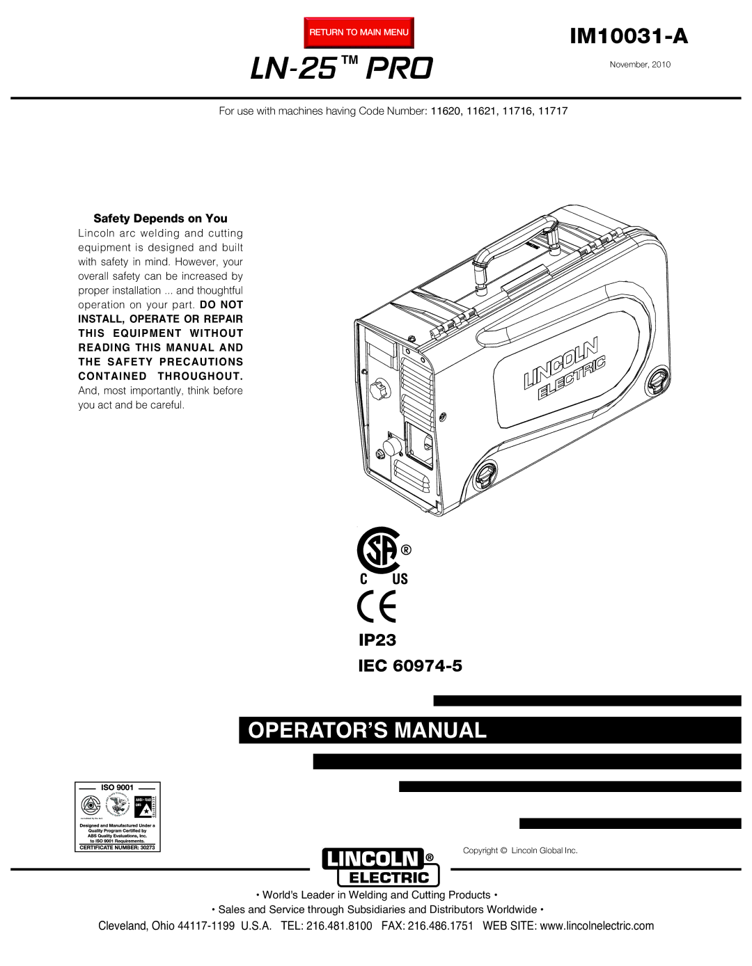 Lincoln Electric IM10031-A manual LN-25 Tmpro 