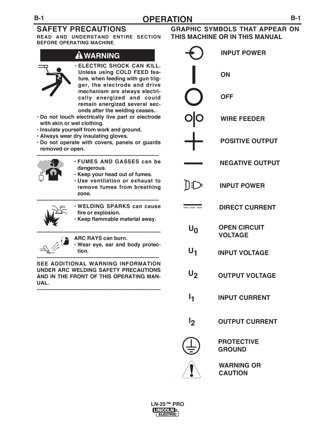 Lincoln Electric IM10031-A manual Operation, Safety Precautions 