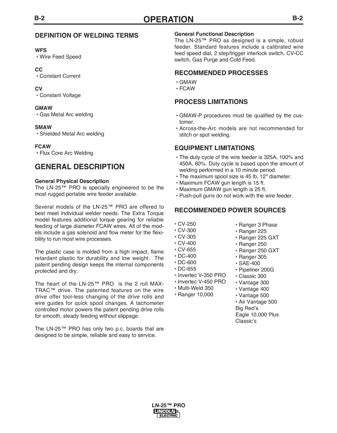 Lincoln Electric IM10031-A manual General Description 