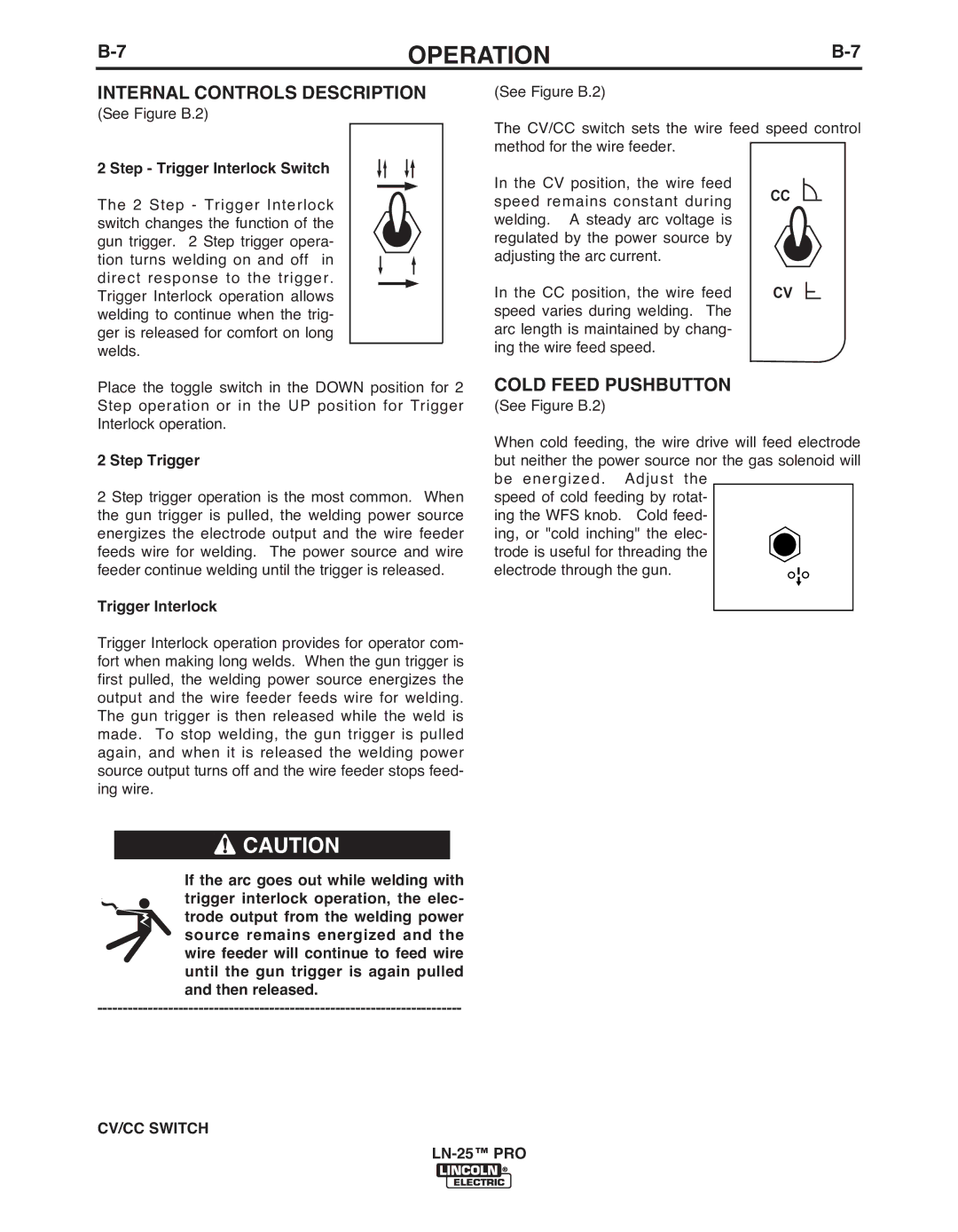 Lincoln Electric IM10031-A manual Internal Controls Description, Cold Feed PUSHbUTTON, Step Trigger Interlock Switch 