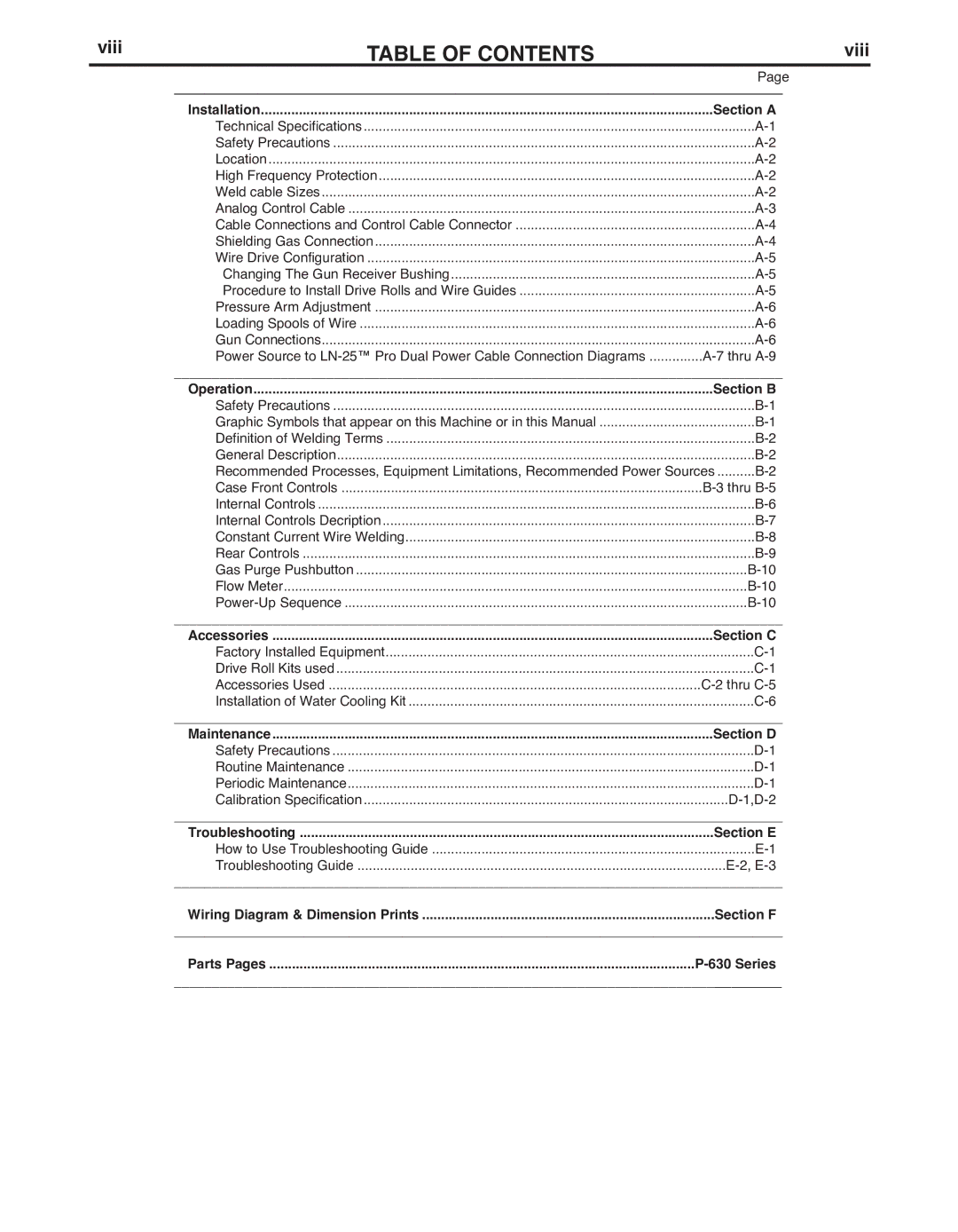 Lincoln Electric IM10031-A manual TAbLE of Contents 