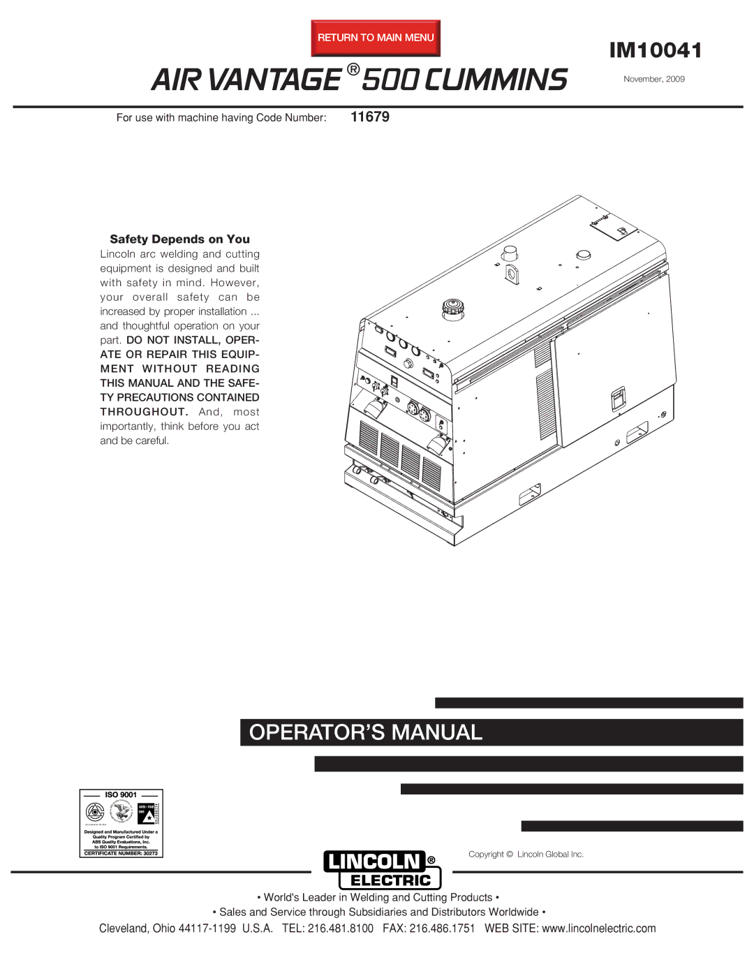 Lincoln Electric IM10041 manual AIR Vantage Cummins 