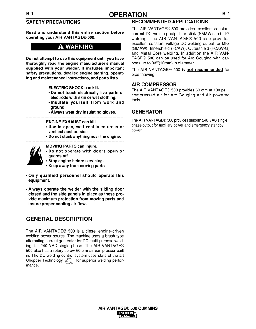 Lincoln Electric IM10041 manual Operation, General Description 