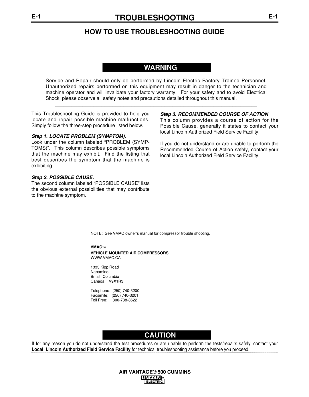 Lincoln Electric IM10041 manual HOW to USE Troubleshooting Guide 