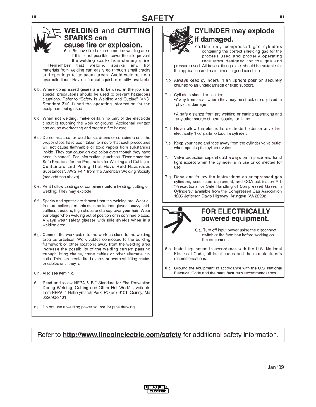 Lincoln Electric IM10041 manual Welding and Cutting Sparks can Cause fire or explosion, Iii 