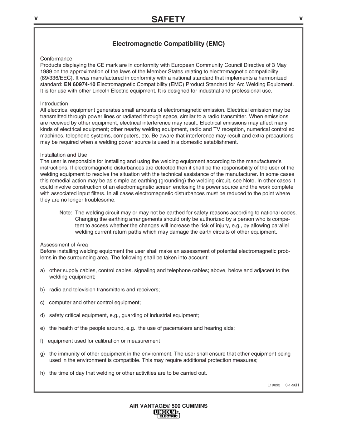 Lincoln Electric IM10041 manual Electromagnetic Compatibility EMC 