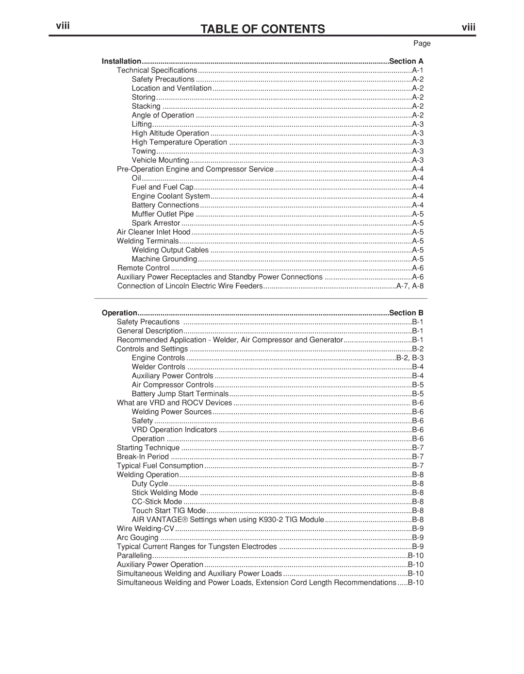 Lincoln Electric IM10041 manual Table of Contents 