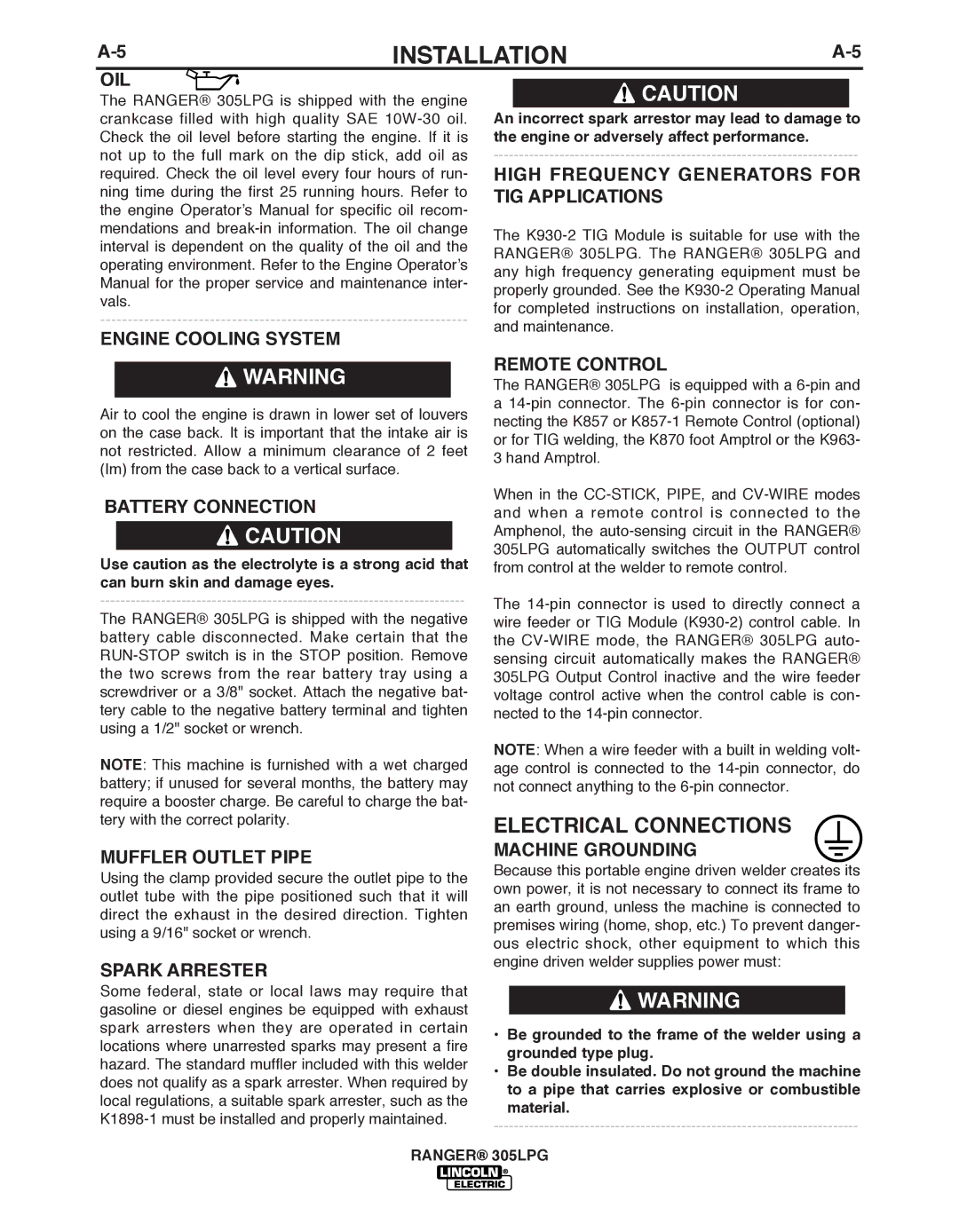 Lincoln Electric IM10043-A manual Electrical Connections 