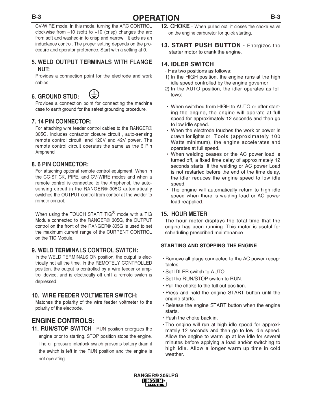 Lincoln Electric IM10043-A manual Engine Controls 