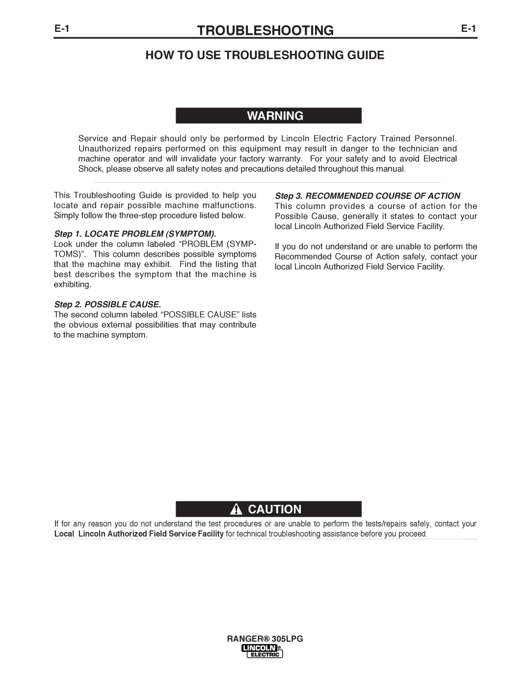 Lincoln Electric IM10043-A manual TROUbLESHOOTING 