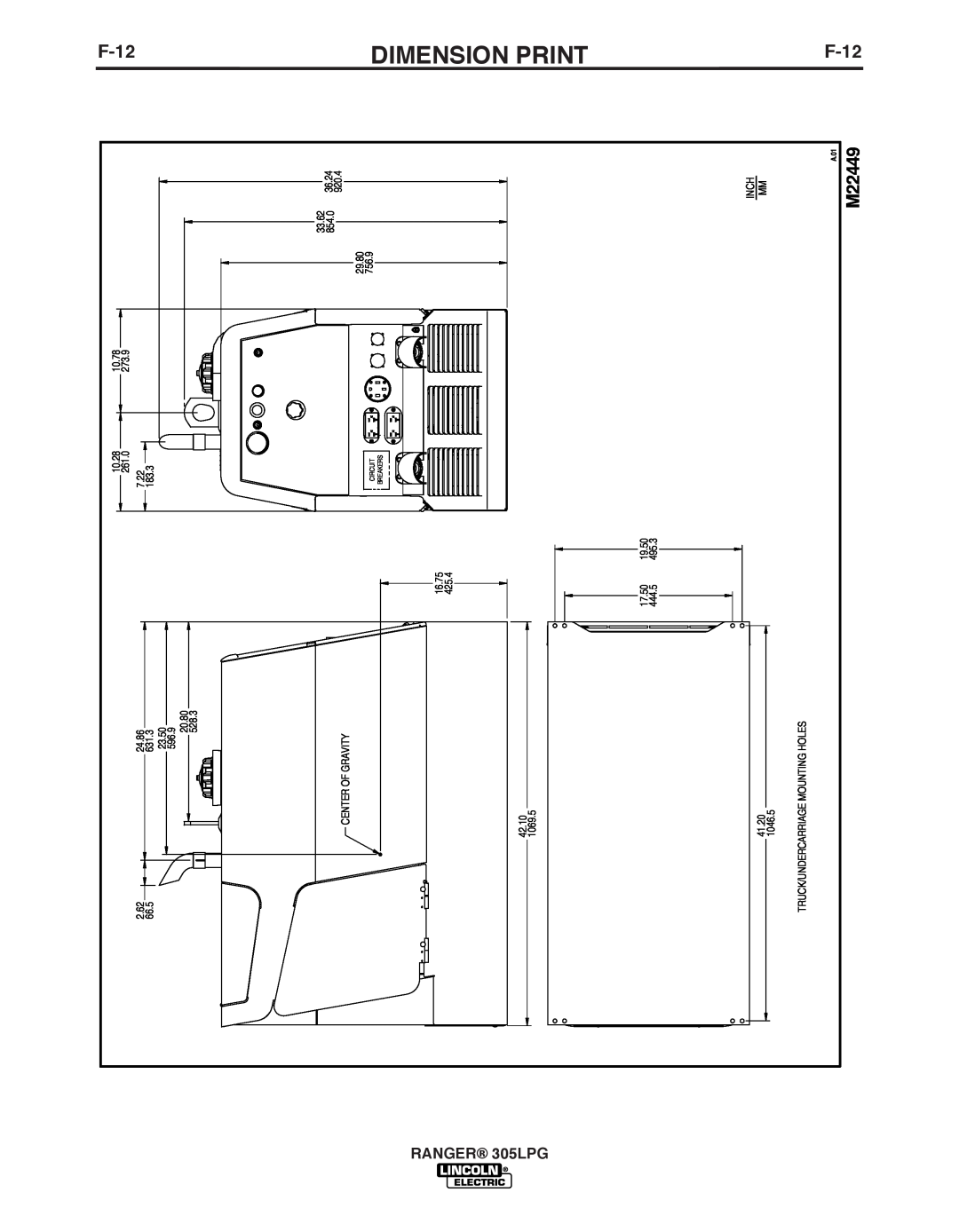 Lincoln Electric IM10043-A manual Dimension, Print, M22449, RANGER 305LPG 