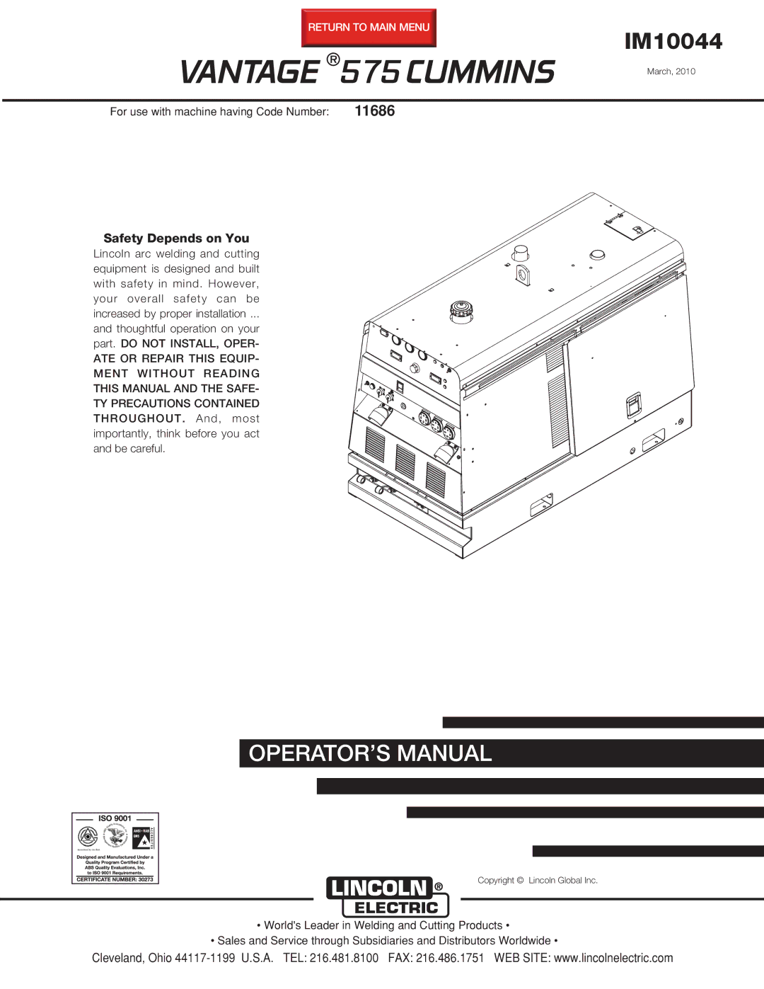 Lincoln Electric IM10044 manual Vantage Cummins 