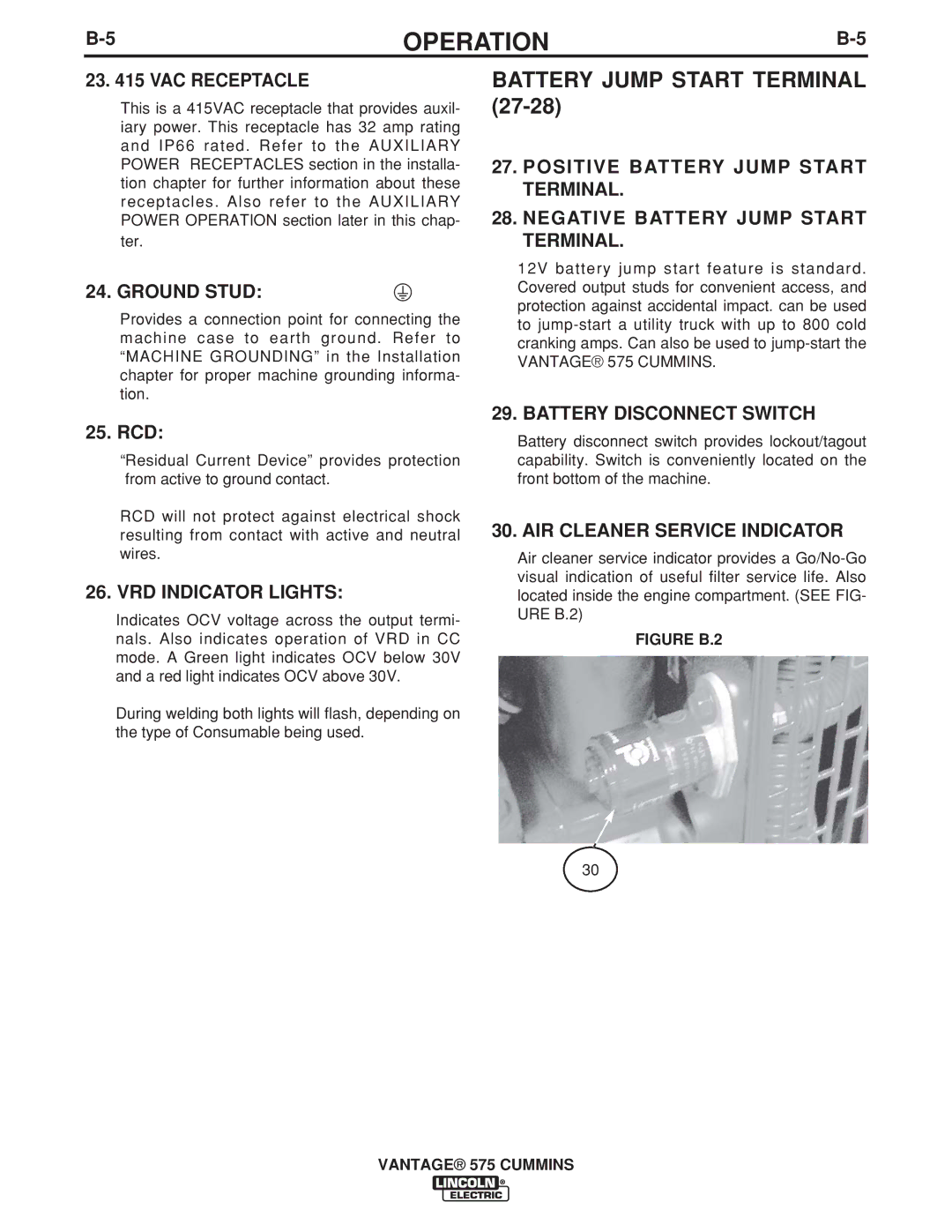 Lincoln Electric IM10044 manual Battery Jump Start Terminal 