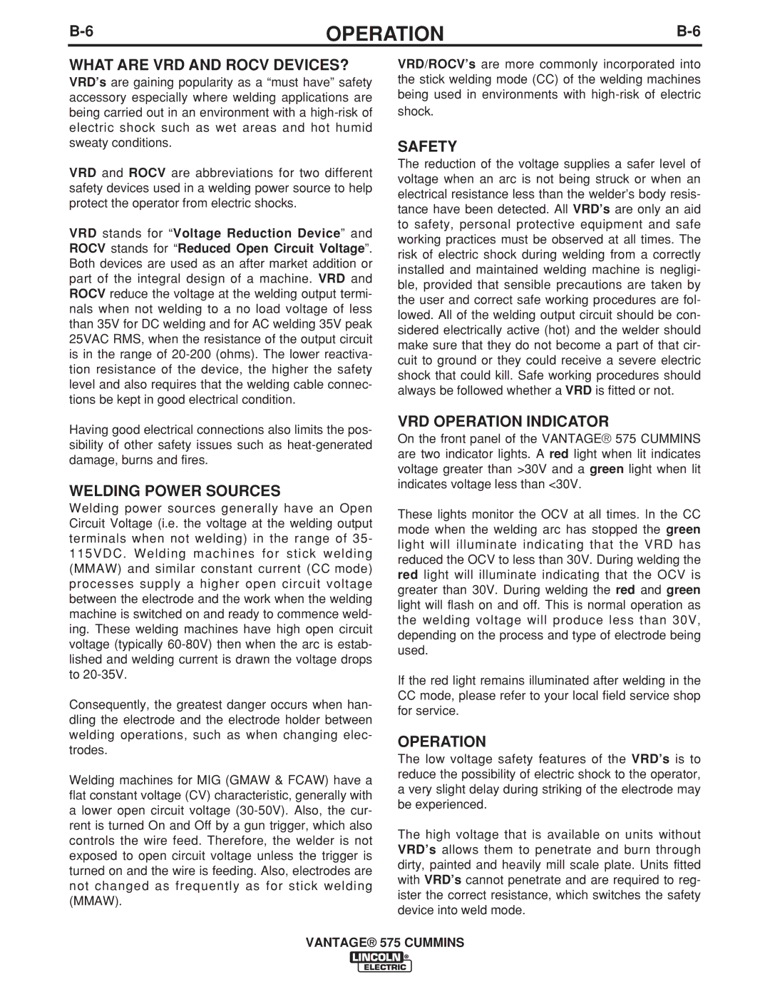 Lincoln Electric IM10044 manual What are VRD and Rocv DEVICES?, Welding Power Sources, Safety, VRD Operation Indicator 