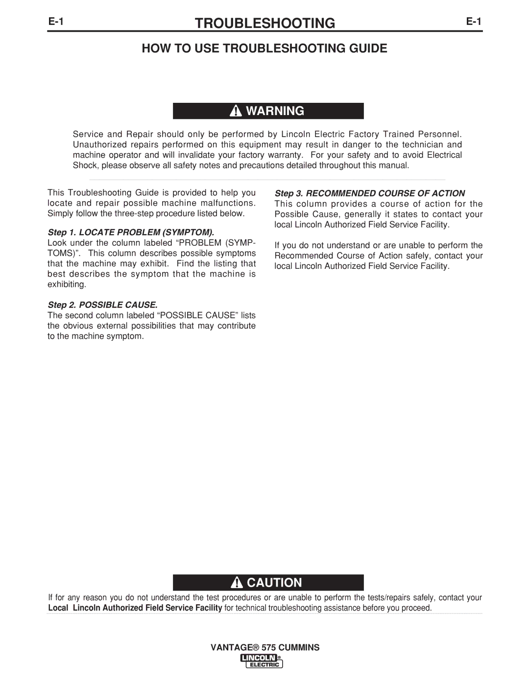 Lincoln Electric IM10044 manual HOW to USE Troubleshooting Guide 