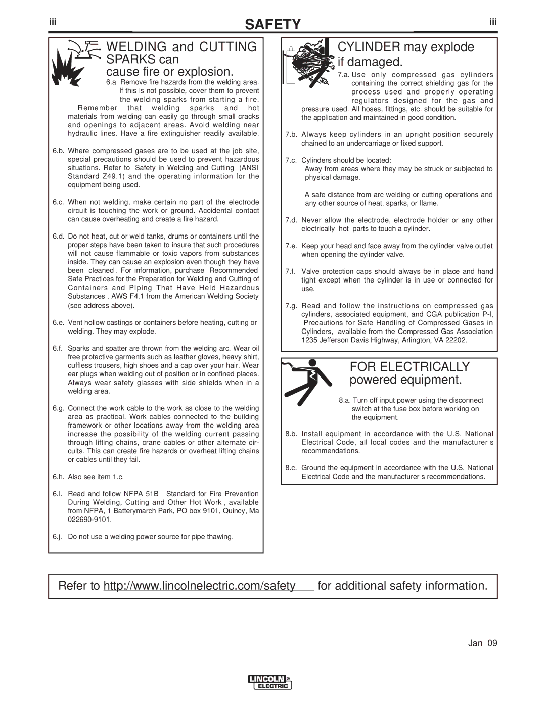 Lincoln Electric IM10044 manual Welding and Cutting Sparks can Cause fire or explosion, Iii 