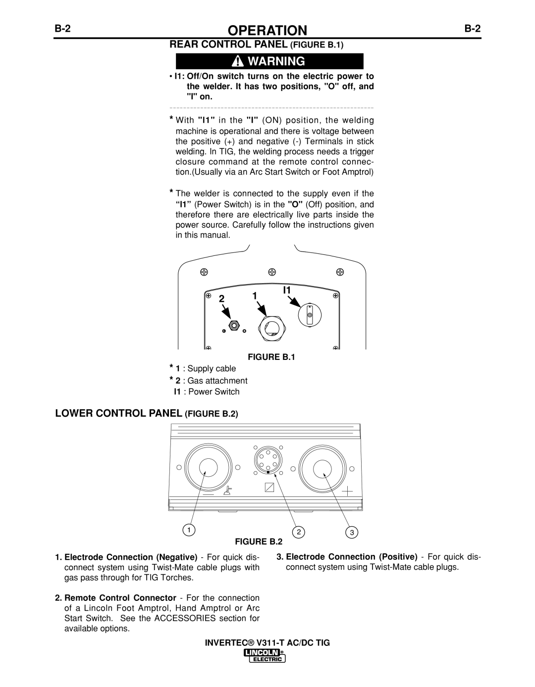 Lincoln Electric IM10051 manual Rear Control Panel Figure B.1, Lower Control Panel Figure B.2 