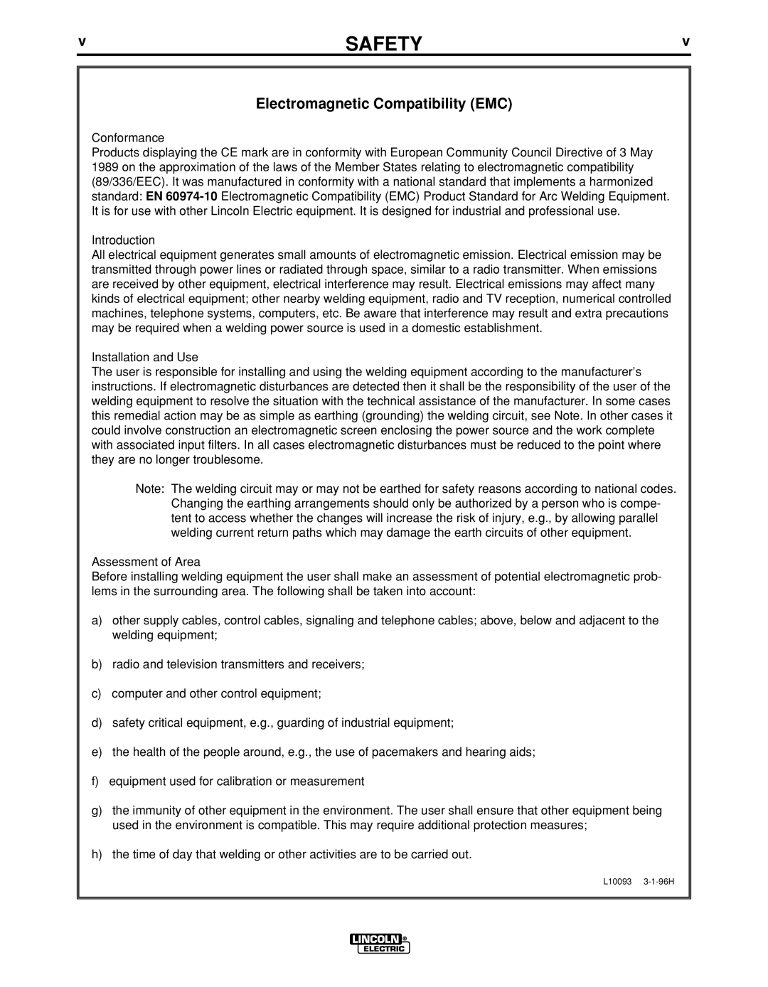 Lincoln Electric IM10051 manual Electromagnetic Compatibility EMC 