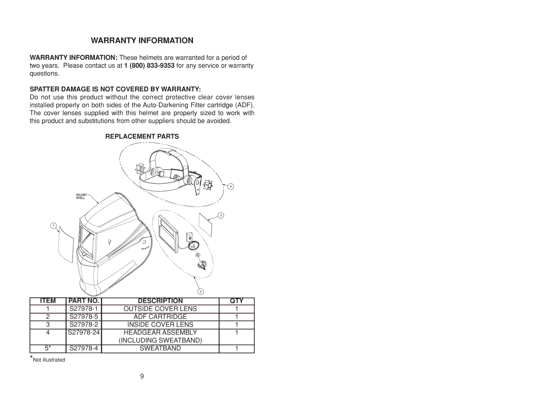 Lincoln Electric IM10055 specifications Warranty Information, Spatter Damage is not Covered by Warranty, Replacement Parts 