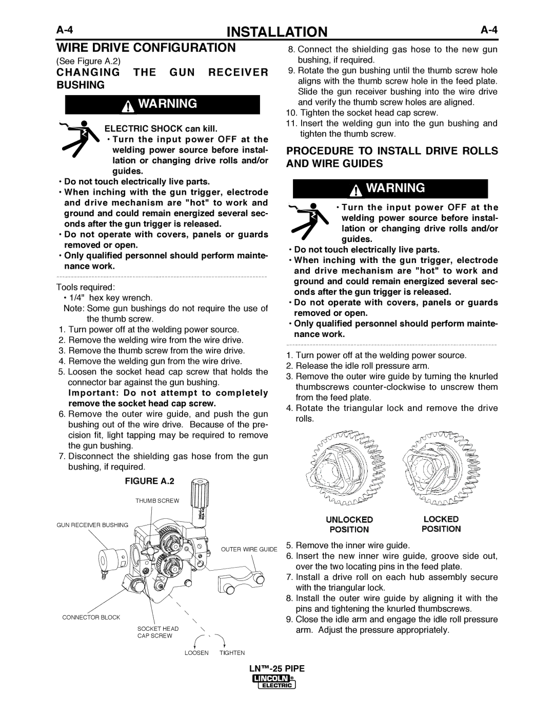 Lincoln Electric IM10056 manual Wire Drive Configuration, Changing the GUN Receiver bUSHING 